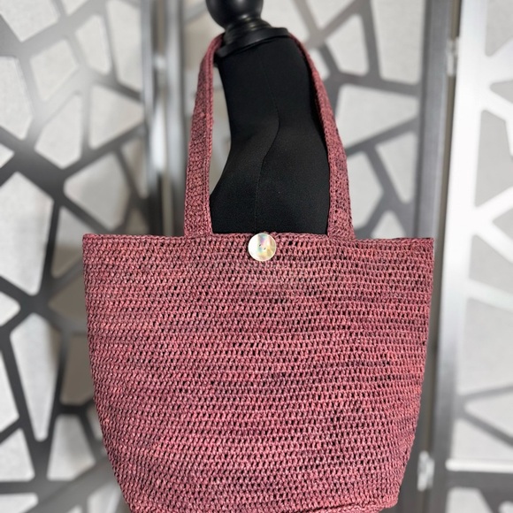 👜 Annabel Ingall Handmade Raffia Tote Bag – Burgundy - Picture 3 of 9